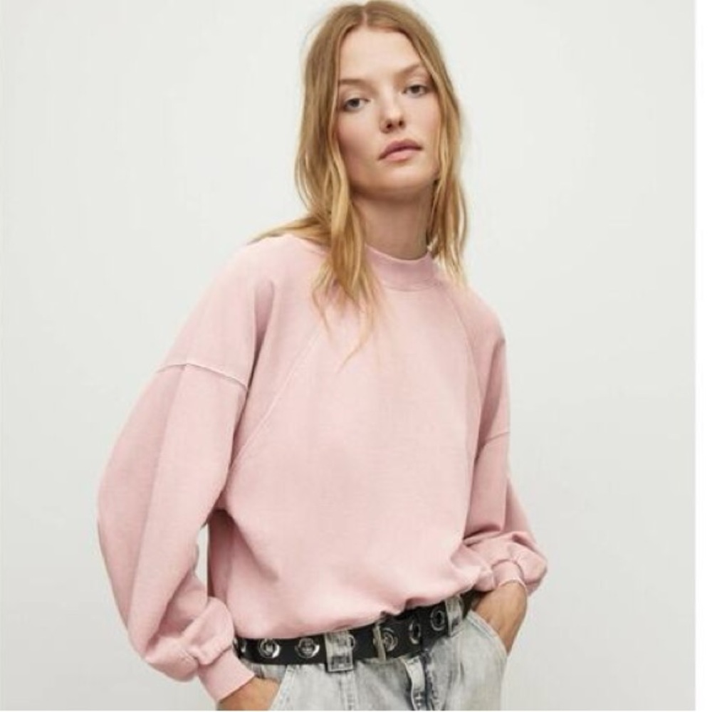 All Saints Pink Cropped Sweatshirt | Size M